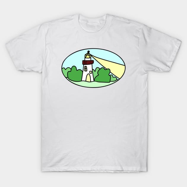 Summery Lighthouse Drawing in an Oval, Made by EndlessEmporium T-Shirt by EndlessEmporium